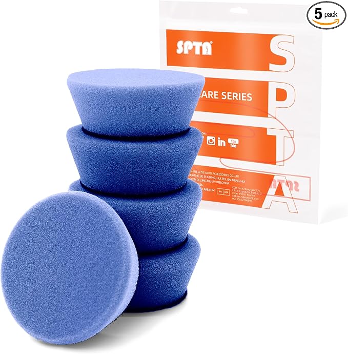 SPTA PRO Blue Mini High-Cut Foam Polishing Pad Sets, 5Pcs 2inch/50mm Sponge Polishing Buffing Pads, Car Foam Detail Polishing Pad Kit for Car Detail Polishing, Small Area Polishing -FF202-5