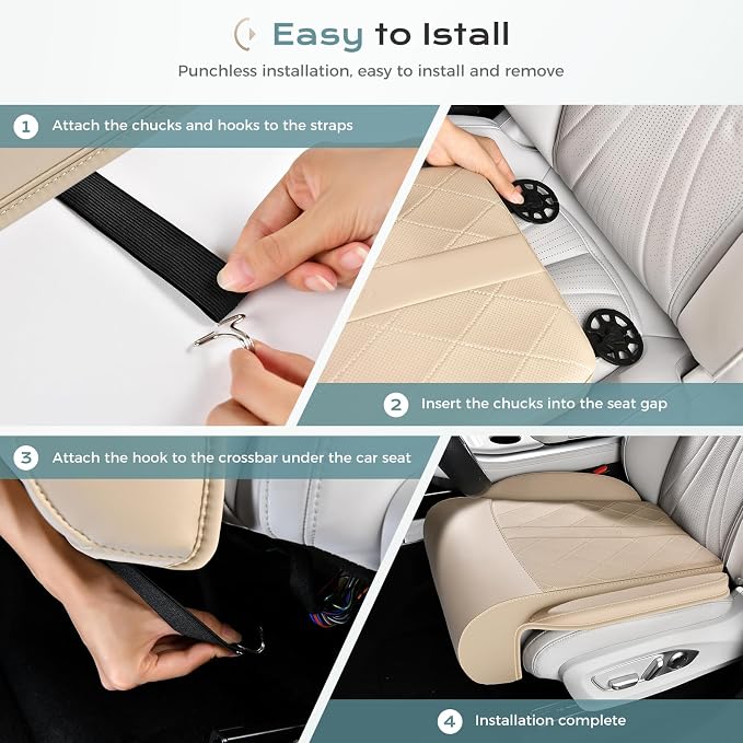 Coverado Car Seat Leg Extender Support Cushion, Leg Rest Cushion for Driver Seat, Universal Car Seat Leg Support, Leather Car Seat Cushion, Waterproof Leg Extension Pad for Long Driving (Update,Beige)