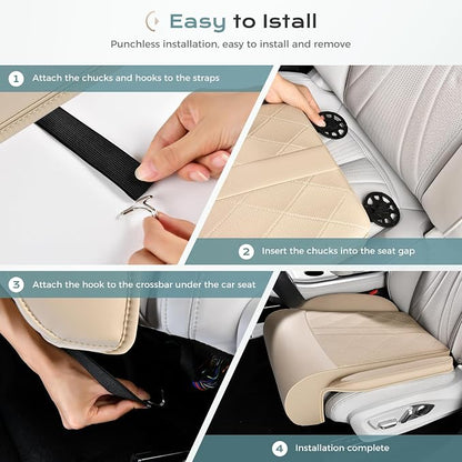 Coverado Car Seat Leg Extender Support Cushion, Leg Rest Cushion for Driver Seat, Universal Car Seat Leg Support, Leather Car Seat Cushion, Waterproof Leg Extension Pad for Long Driving (Update,Beige)
