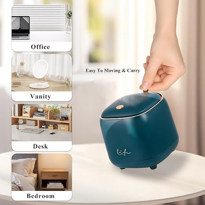 Mini Desktop Trash Can Desktop Waste Bin with Press Type Lid Wastebasket Rubbish Bin for Home& Office(Dark Green)