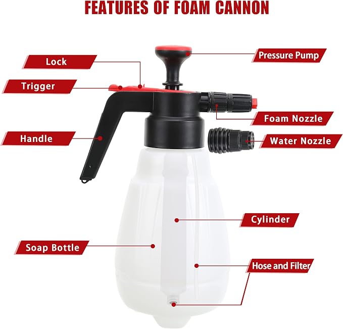 Foam Sprayer, Foaming Pump Blaster Hand Pressure Snow Foaming Cannon Water Blaster, Hand Pressurized Soap Sprayer Manual Foam Cannon Car Wash