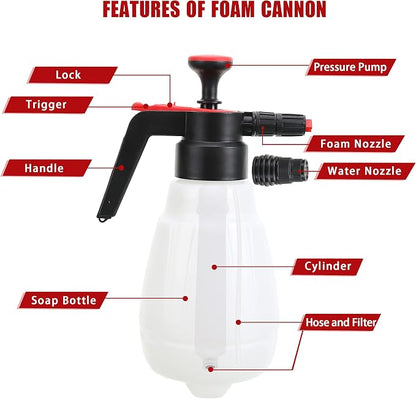 Foam Sprayer, Foaming Pump Blaster Hand Pressure Snow Foaming Cannon Water Blaster, Hand Pressurized Soap Sprayer Manual Foam Cannon Car Wash