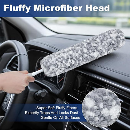 17.3" Handheld Microfiber Car Duster for Cleaning, Multi-Purpose Duster with Detachable & Washable Head, for Car Interiors, Electronic Products, Furniture, Windows, and Delicate Surfaces