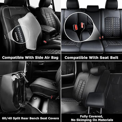 Carlimeki Leather Seat Covers Custom Fit for Tacoma Gen 3rd (2016-2023) Double & Crew Cab, for SR, SR5, Limited, TRD Pro, TRD Sport, TRD Off-Road, Trail Special Edition - Fully Covered