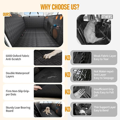 PROZAR Dog Car Seat Cover for Back Seat, Hard Bottom Back Seat Extender, Back Seat Pet Cover for Dogs -Supports 400lbs, Waterproof Heavy Duty Scratch Dog Hammock for Midsize Cars & Compact SUV, 53.5in