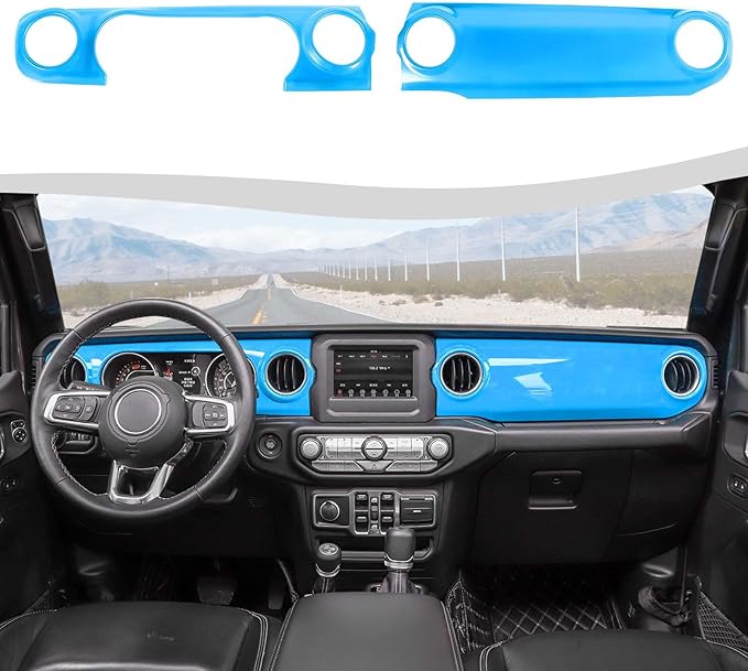 for JL Dashboard Decorative Panel Cover, Center Console Trim Cover Kit Compatible with 2018-2023 Jeep Wrangler JL JLU & Jeep Gladiator JT(Light Blue)