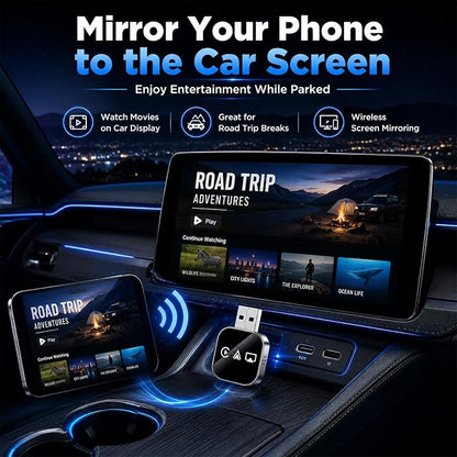 Car Accessories Bluetooth for Apple Carplay Adapter Wireless Mirroring to Watch TV on Screen Play Streaming Device Movies Mirror Phone Auto Link Pro 2026 3 in 1 USB Vehicle for iPhone