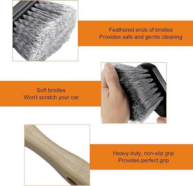 Wheel & Tire Brush for Car Rim, Soft Bristle Cleaning Brush Releases Dirt Road Grime with Short Handle, Easy Scrubbing Detailing Wheel Cleaner for Truck SUV RV Motorcycle
