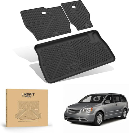 LASFIT Cargo Liner & Backrest Mat for Dodge Grand Caravan 2008-2020/ Chrysler Town & Country 2008-2016 All Weather TPE Custom Fit Truck Mat Car Liner Non-Slip, Black