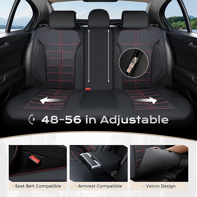 Coverado Rear Seat Covers Breathable Leather Waterproof Automotive Car Seat Cushion Protector Universal Fit for Most Cars SUV Trucks, Redline