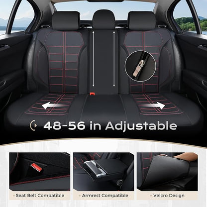 Coverado Full Set Leather Car Seat Covers, Crafted with Full Leather Construction and Carbon Fibre Weave Universal Fit for Most Cars SUV Trucks(Redline