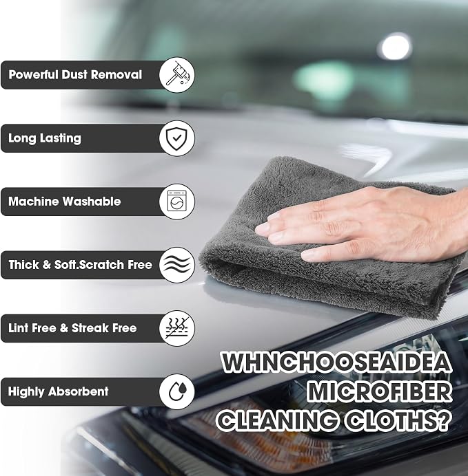 Shimeyao 30 Pcs 12.5 × 12.5 Inch Edgeless Microfiber Plush Towels for Cars Detailing Drying Wash Polishing Absorbent Cleaning Cloths, 500 GSM (Gray)