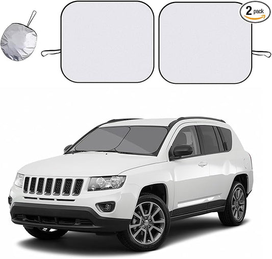 Kewucn 2 PCS Windshield Sun Shade Reflective Fabric, Foldable Auto Front Window Sunshade Protection, 99% UV Rays and Sun Heat Blocker and Keeps Vehicle Cool, Car Accessories (33"×36", Silver)