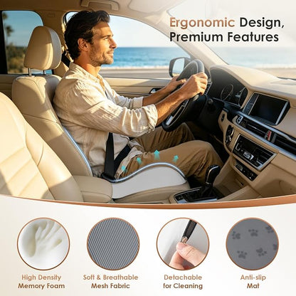 FLORICH Upgrade Large Car Seat Cushion for Long Sitting, Ergonomic Memory Foam Driving Seat Cushion for Back & Sciatica Pain Relief, Non-Slip Washable Seat Cushion for Car, Driver, Office-Gray