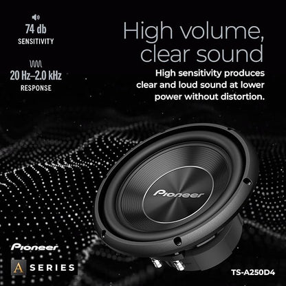Pioneer A-Series TS-A250D4 10” Subwoofer – 1300W Max, Flexible Wiring, Powerful Bass Output