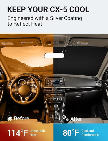 Proadsy 2026 Upgrade Windshield Sun Shade Custom Fit CX-5 2013 2014 2015 2016 CX5 Front Sunshade Protector Foldable Sun Visor Blocks UV Rays Keep Car Cooler