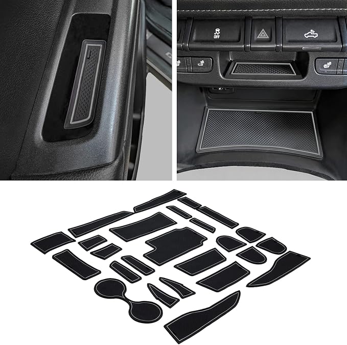 JDMCAR Custom Liner Accessories Compatible with Chevy Colorado/GMC Canyon 2015-2021 2022, Cup Holder, Door Pocket, and Center Console Insert Mat Kit 26-PC Set (Crew Cab, Gray Trim)