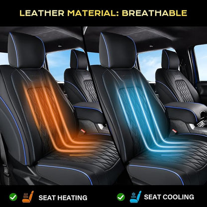 Coverado Leather Rear Seat Covers Fit for Ford F150 F250 F350 F450, Waterproof Ford Truck Rear Seat Covers Fit for 2015-2026 F150 & 2017-2026 F250 F350 F450 (Blueline)