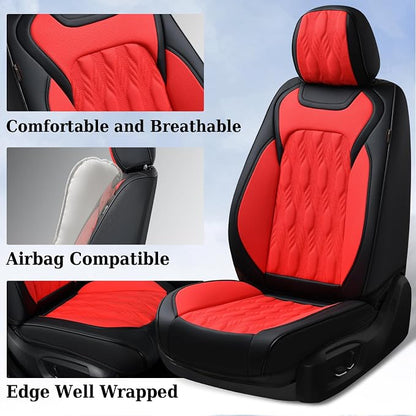 Coverado Car Seat Cover Full Set, Luxury Leather Seat Covers for Front and Rear, Waterproof Seat Covers 5 Seats, Car Seat Protectors Driver Seat Cushions Universal for Most Vehicles, Red