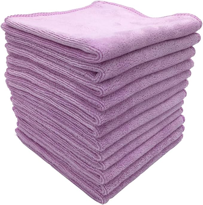 Microfiber Cleaning Cloth Multipurpose Quickly and Easily Clean Windows Mirrors Without Chemicals Wash Clothes for Household Kitchen Boat Car Cleaner Bulk Rags(12"x12") Purple-12 Pack