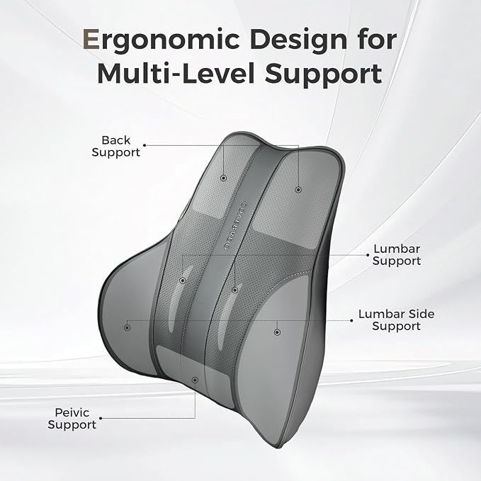 Coverado Lumbar Support Pillow for Car, Ergonomic Memory Foam Back Pillow for Office Chair, Back Cushion for Back Pain Relief, PU Leather Car Lumbar Support for Driving Seat