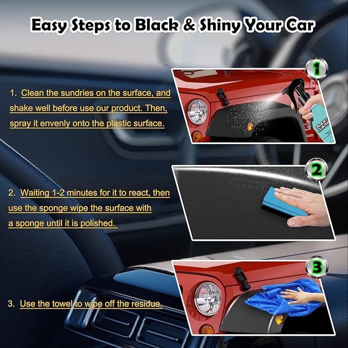 Car Trim & Plastic Restorer for Refreshing Faded Plastic, Leather, Vinyl & Rubber Trim with Polish, Black Plastic Restorer Automotive Shiny Stuff, Black Car Exterior & Interior Care-200ml