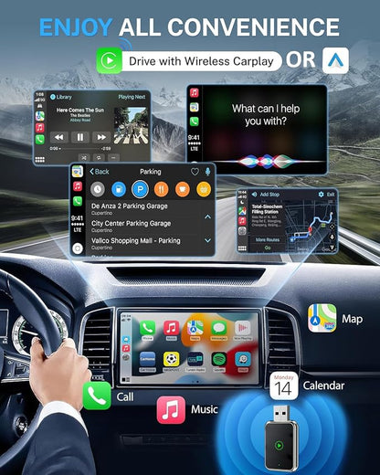2026 Upgraded 2in1 Wireless CarPlay Adapter & Android Auto Compatible Cars, Fast Auto-Connect, Convert Wired to Wireless CarPlay Adapter, Stable Connection,Mini USB Converter for Car Play Vehicle iOS