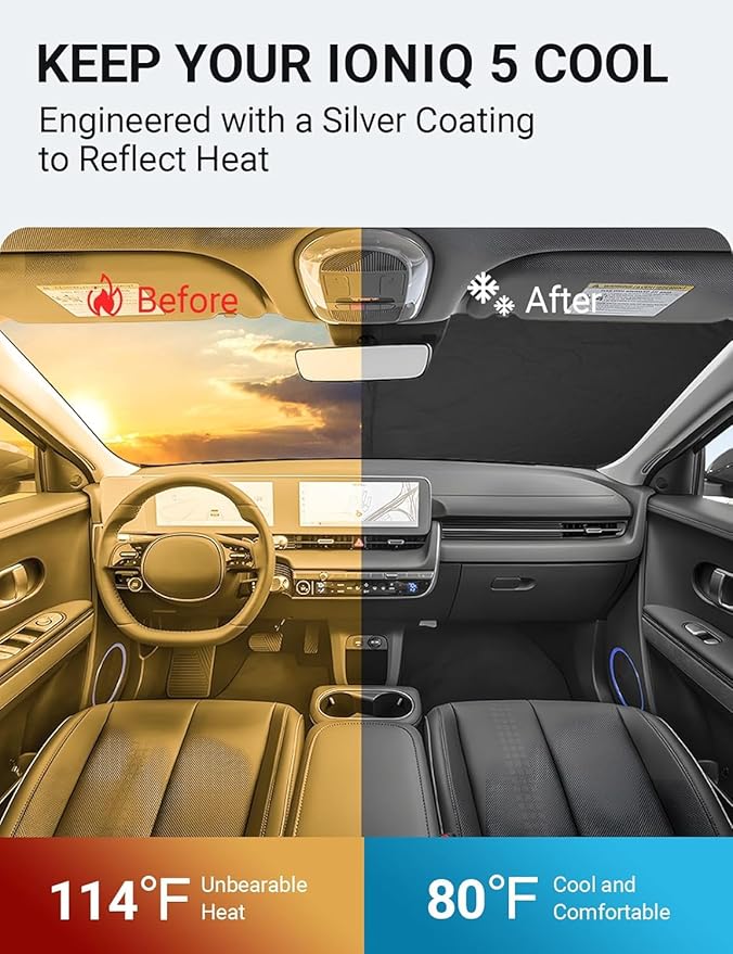 Proadsy 2026 Upgrade Windshield Sun Shade Custom Fit Hyundai Ioniq 5 2022-2025 2026 4-Layer Foldable Front Sunshade Protector Sun Visor Blocks UV Rays Keep Car Cooler Accessories