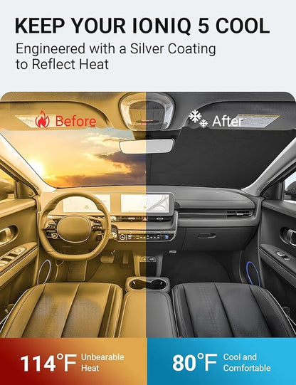 Proadsy 2026 Upgrade Windshield Sun Shade Custom Fit Hyundai Ioniq 5 2022-2025 2026 4-Layer Foldable Front Sunshade Protector Sun Visor Blocks UV Rays Keep Car Cooler Accessories