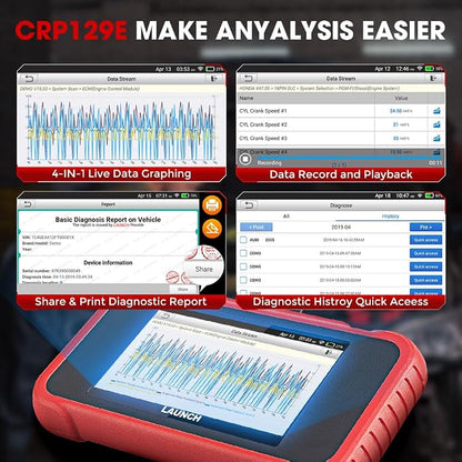 LAUNCH CRP129E 2026 OBD2 Scanner, 8 Reset Oil/EPB/TPMS/SAS/BMS/Throttle/DPF Reset, Injector Coding, ABS SRS Transmission Engine Code Reader, Lifetime Free Update Diagnostic Scan Tool, Auto VIN