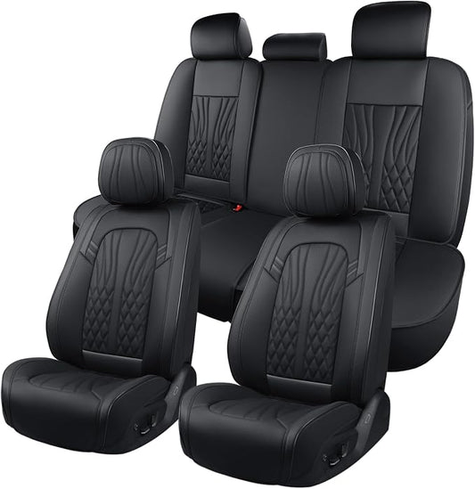 MINGBRON Leather Seat Covers,Car Seat Protector Waterproof,Seat Covers Full Set, Car Seat Protectors 5 Seats,Automotive Seat Covers Fit for Most Cars Black