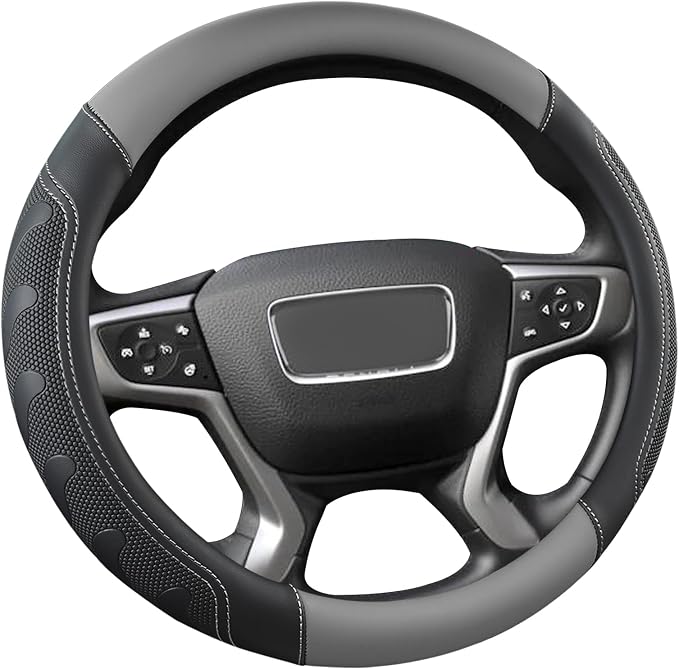 GIANT PANDA Steering Wheel Cover for GMC Sierra Acadia Terrain Yukon(Gray+Black-Standard Size)