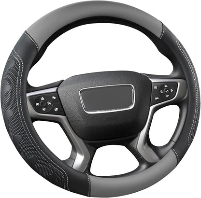 GIANT PANDA Steering Wheel Cover for GMC Sierra Acadia Terrain Yukon(Gray+Black-Standard Size)
