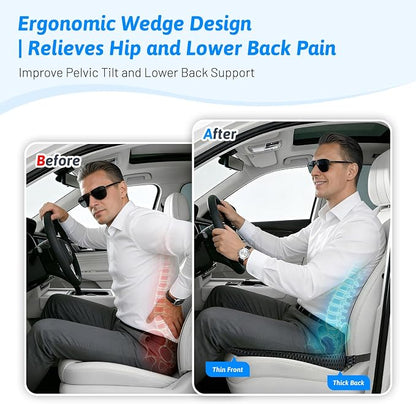 Wedge Car Seat Cushion for Better Visibility & Sciatica Pain Relief - High Density Memory Foam, Non-Slip Ergonomic Car Seat Cushion for Driving, Universal Fit for Car, SUV,Truck & Tractor (All Black)