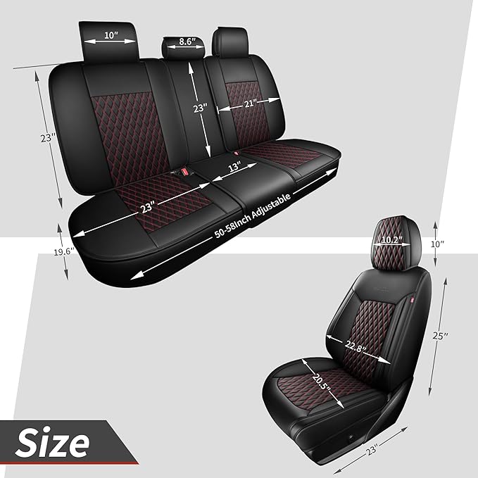 Car Seat Covers Full Set for SUV Trucks,Univerasal Precision Fit Contoured ThickTexture Nappa Leather Automotive Seat Covers,Waterproof Seat Covers & Accessories,Style1 Black Red Line