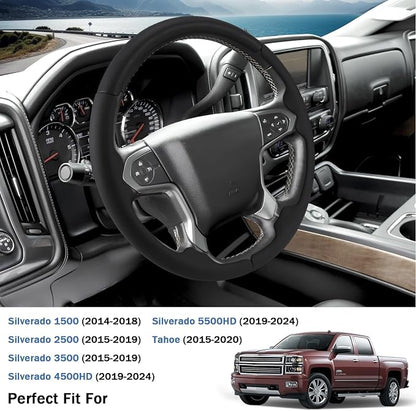 Steering Wheel Cover for Chevy Silverado 1500 2014-2018/2500 2500HD 3500 3500HD 2015-2019/ 4500HD 5500HD 6500HD 2019-2024/ Suburban Tahoe 2015-2020/ Traverse 2018-2023 Chevrolet