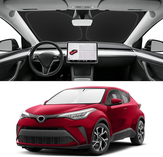 Custom Fit Windshield Sun Shade for Toyota CHR 2018-2022, Blocks UV & Heat, Front Window Sunshade Accessories, Easy Fold & Store Keep Your Car Cooler