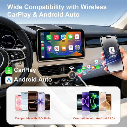 2-in-1 Wireless CarPlay & Android Auto Adapter, CarPlay Dongle Convert Wired to Wireless, Bluetooth & Wi-Fi, Plug & Play, Zero Latency, Compatible with USB/USB-C(Orange)
