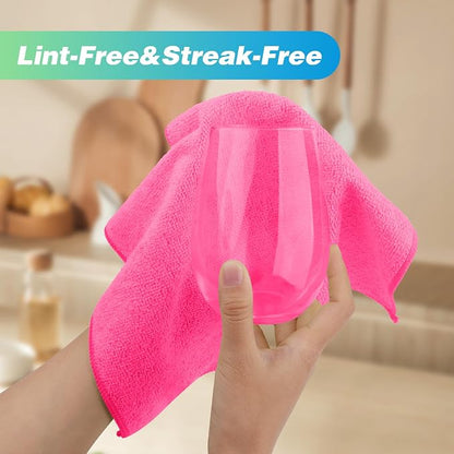 HOMEXCEL Pink Microfiber Cleaning Cloth, 24 Pack Absorbent Cleaning Rags, Lint-Free, Streak-Free Cleaning Towels for Car Kitchen House, 12"X11"