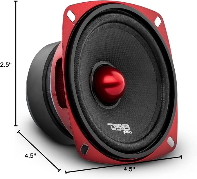 DS18 PRO-X4.4BM Loudspeaker - 4", Midrange, Red Aluminum Bullet, 200W Max, 100W RMS, 4 Ohms - Premium Quality Audio Door Speakers for Car or Truck Stereo Sound System (1 Speaker)