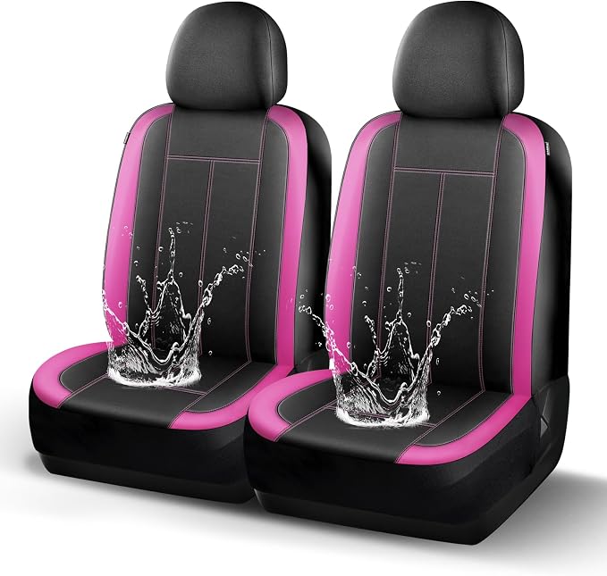 HChengkikz Car Seat Covers Front Seat, Waterproof Neoprene Seat Covers, Car Seat Cover Airbag Compatible, Universal Automotive Comfort for Most Cars, Trucks, SUVs (Black + Pink)
