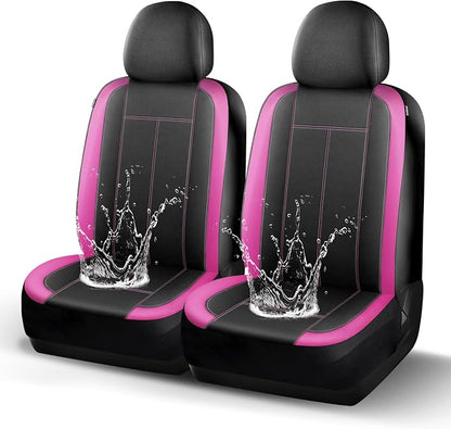 HChengkikz Car Seat Covers Front Seat, Waterproof Neoprene Seat Covers, Car Seat Cover Airbag Compatible, Universal Automotive Comfort for Most Cars, Trucks, SUVs (Black + Pink)
