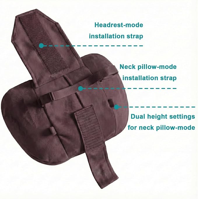 2PCS Car Pillow for Car Neck Pillow for Driving Seat Neck Support Soft Cushion Back Support Head-Rests for Vehicle Sleeping with Elastic Adjustment Strap (Coffee, Head and Lumbar)