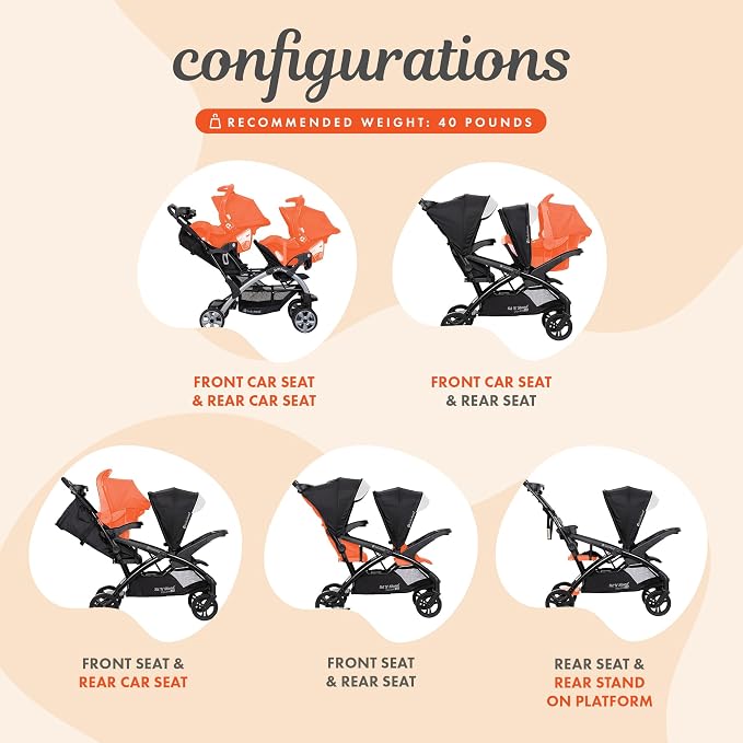 Baby Trend Sit N Stand Double Stroller & 2-Pack EZ Lift Plus Infant Car Seat, Modern Khaki - Convertible Tandem Travel System Combo for Newborn and Toddler, Foldable and Compact Design