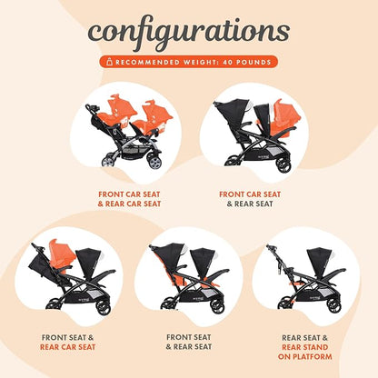 Baby Trend Sit N Stand Double Stroller & 2-Pack EZ Lift Plus Infant Car Seat, Modern Khaki - Convertible Tandem Travel System Combo for Newborn and Toddler, Foldable and Compact Design