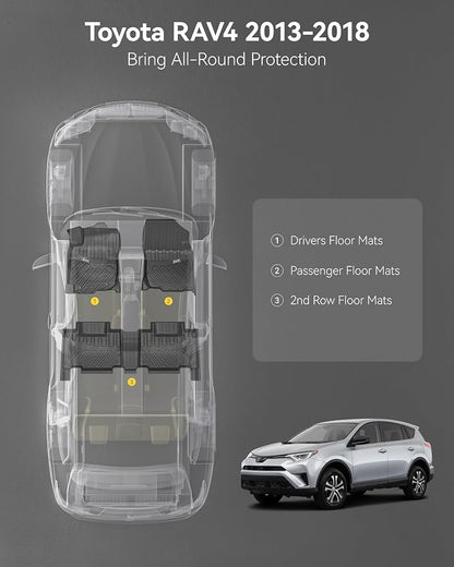 3W Floor Mats Fit Toyota RAV4 2013-2018 (Nor for Hybrid or Prime), TPE All Weather Custom Fit Floor Liner for Toyota RAV 4 LE/XLE/SE/Limited/Platium Car Liners, Black