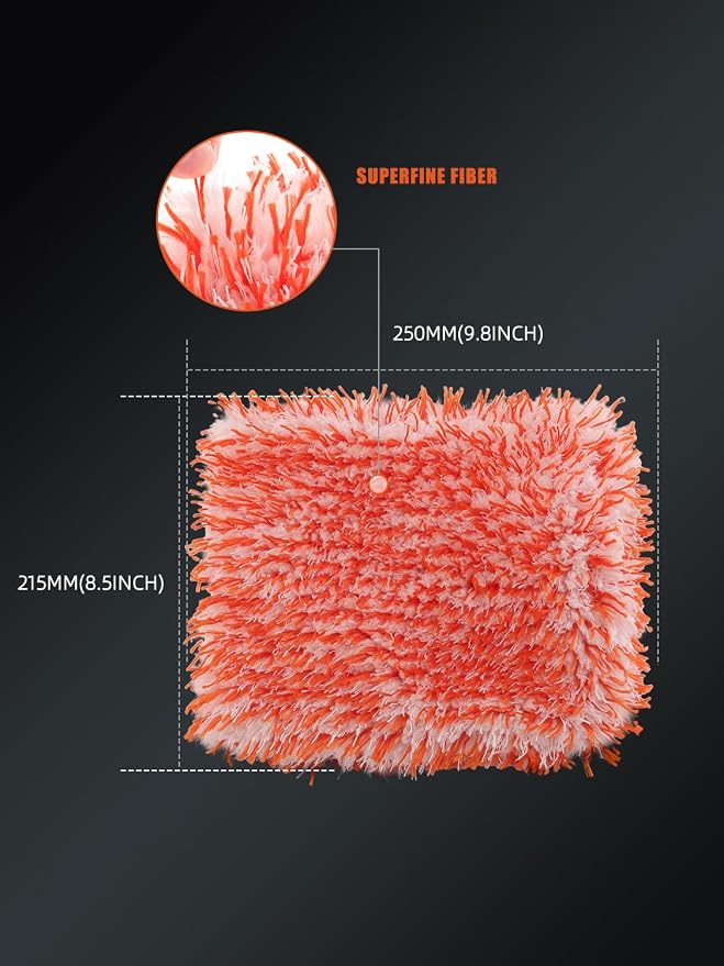 Microfiber Wash Pad, SPTA 3Pcs Ultra Wheel Pad Perfect for Wheels, Grills, and Tight Areas; Proprietary Microfiber Blend; Easily Releases Contaminates Upon Rinsing, 8.5in x 9.8in, Black/Orange-MT023B3
