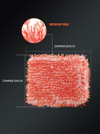 Microfiber Wash Pad, SPTA 3Pcs Ultra Wheel Pad Perfect for Wheels, Grills, and Tight Areas; Proprietary Microfiber Blend; Easily Releases Contaminates Upon Rinsing, 8.5in x 9.8in, Black/Orange-MT023B3