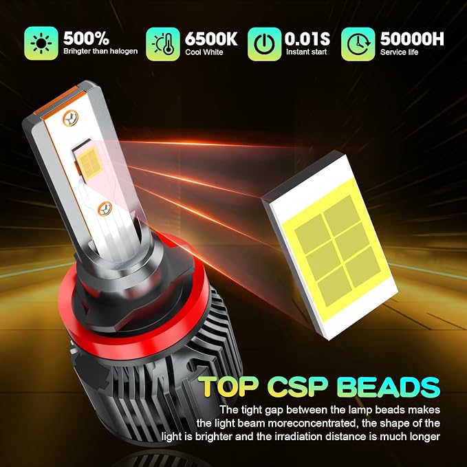 Bulbs Combo Compatible for Nissan Altima/Chevy Malibu High Low Beams 2019 2020 2021 2022 2023 2024, 6500K White Powersports Light With Cooling Fan, Plug-n-Play, for Off-Road Use, Pack of 4