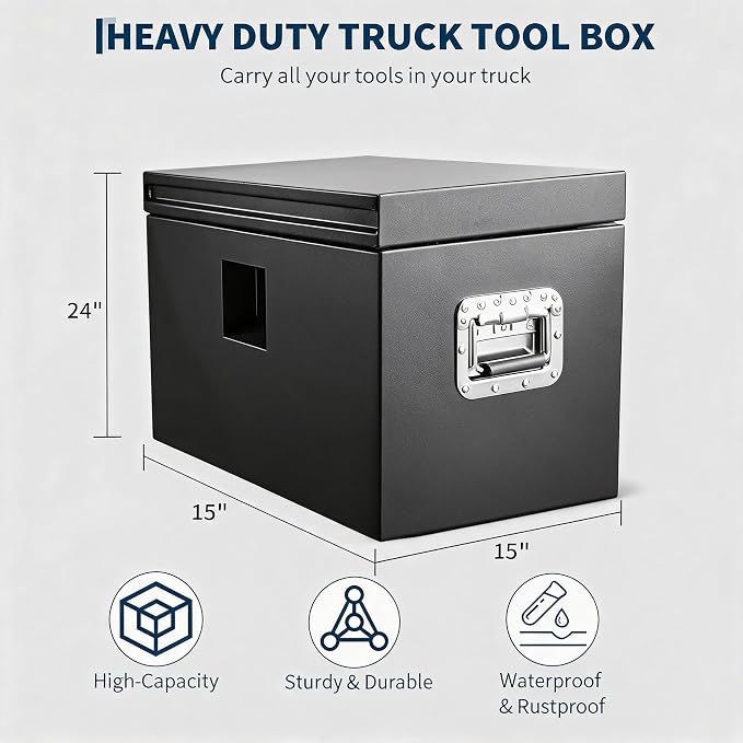 IDEALHOUSE Truck Bed Tool Box and Trailer Tongue Box - 30" Black Steel Storage Chest for Pickup Trucks, RVs, Trailers, Vans, 24"x 15"x 15"